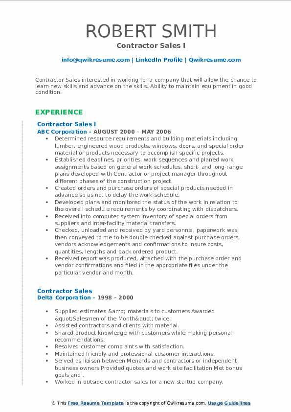 Building Material Sales Executive Resume Sample Contractor Sales Resume Samples