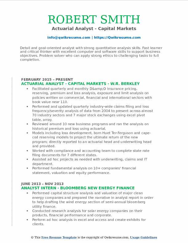 Business Analyst Capital Market Sample Resume Actuarial Analyst Resume Samples