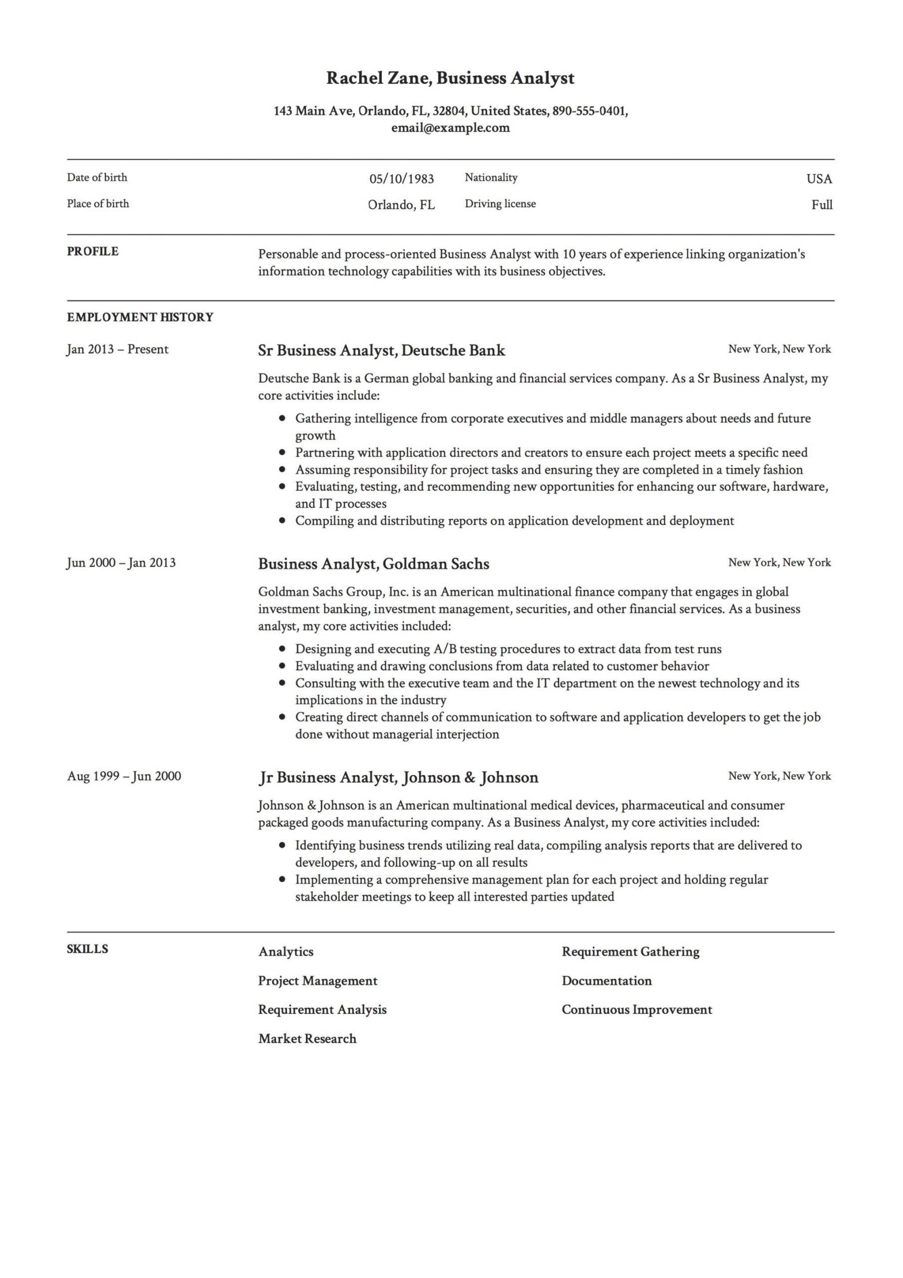 Business Analyst Resume Samples for Experienced Business Analyst Resume & Guide 12 Templates