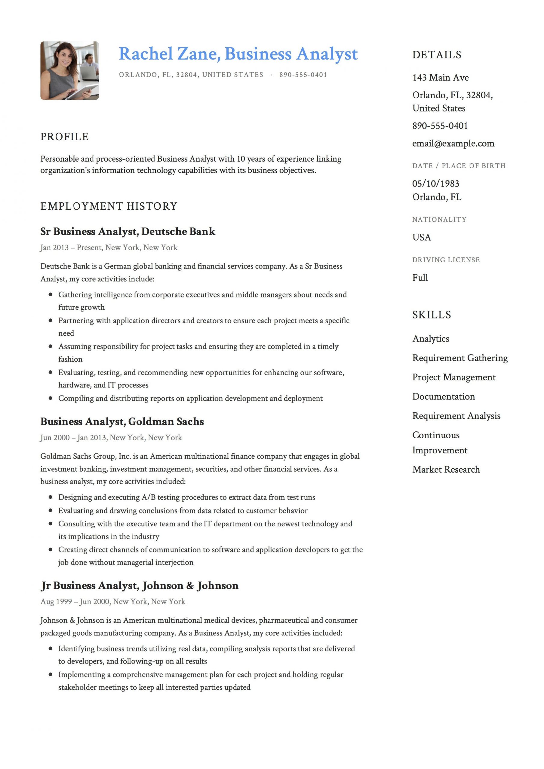 Business Analyst Resume Templates Free Download Business Analyst Resume Sample, Template, Example, Cv, formal …