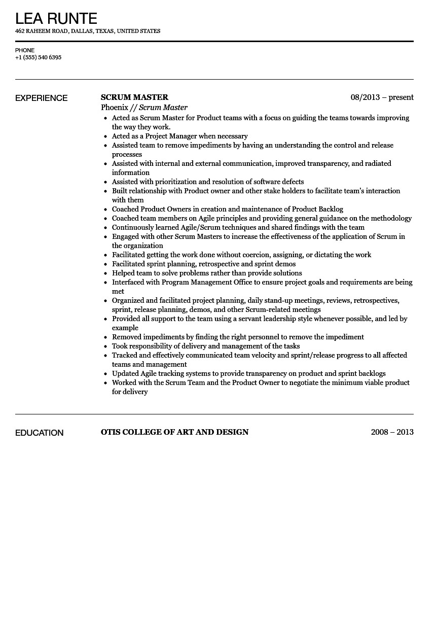 Business Analyst Scrum Master Resume Sample Scrum Master Resume Sample