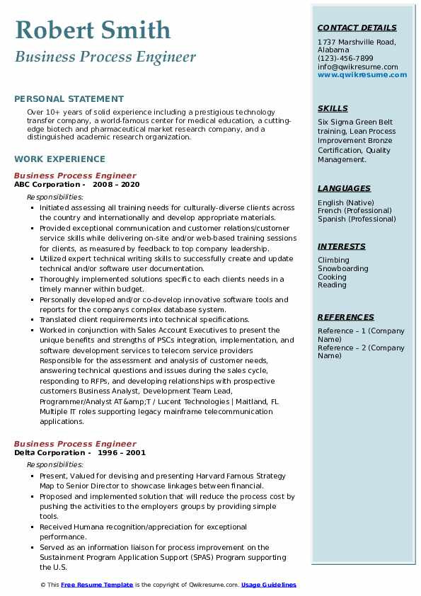 Business Process Re Engineering Sample Resume Business Process Engineer Resume Samples