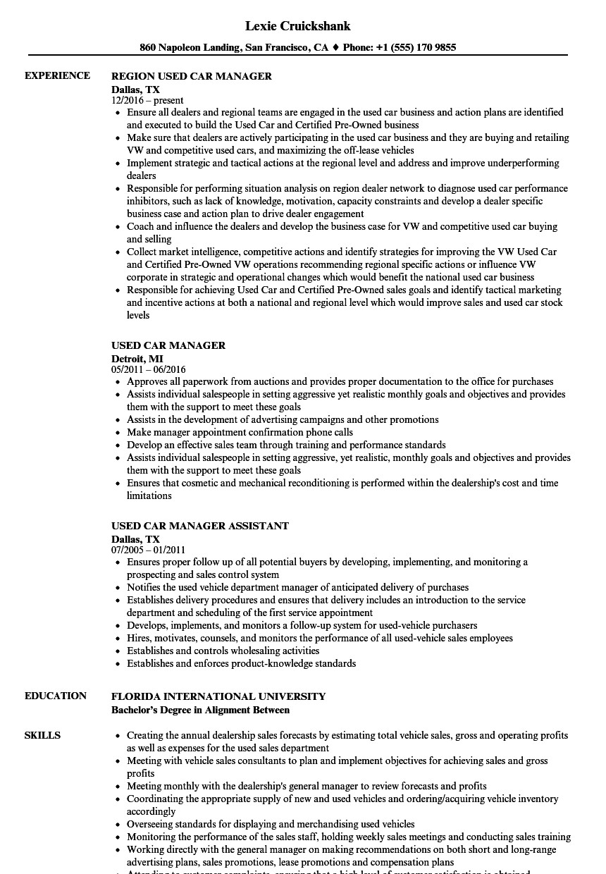 Car Dealership Office Manager Resume Sample Automotive Car Auto Sales Manager