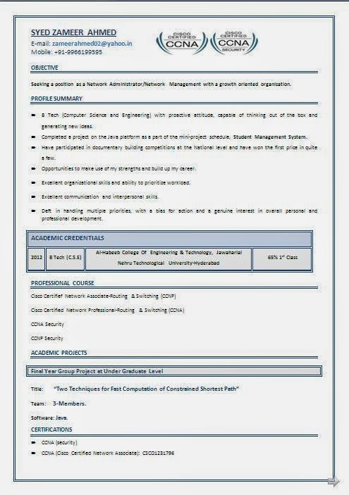 Ccna Fresher Resume Sample Free Download Ccna Resume for Freshers