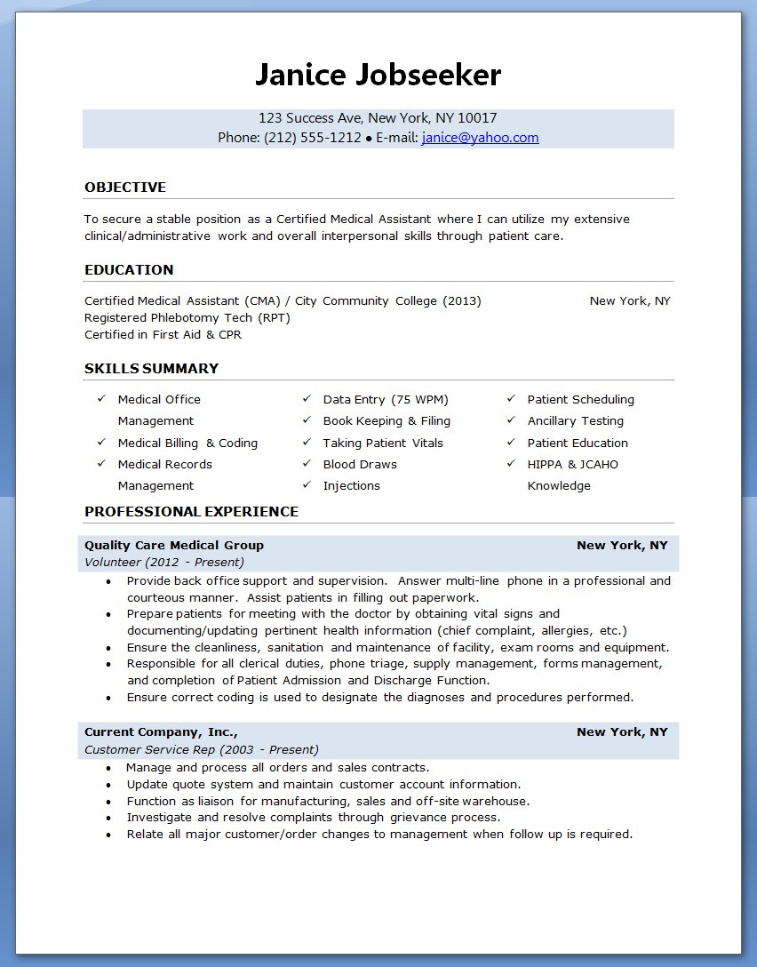 Entry Level Medical assistant Resume Template Medical assistant Resume No Experience December 2021