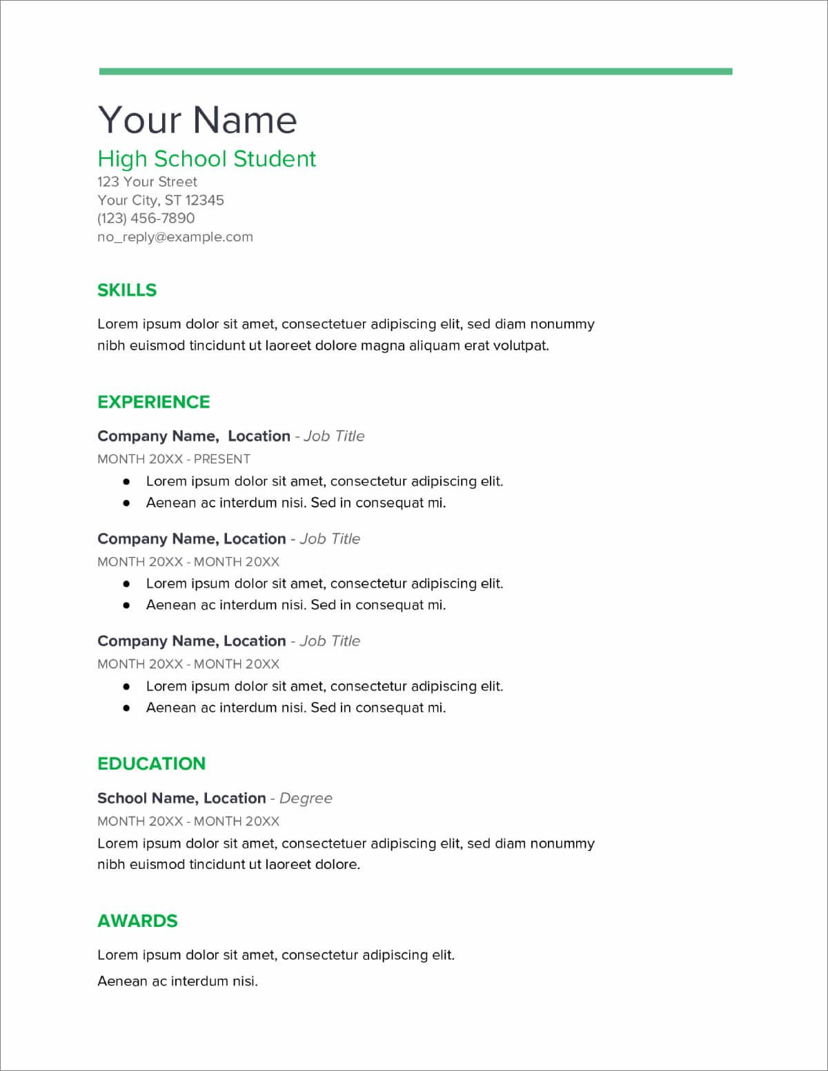 Free Printable Resume Template for High School Students 20lancarrezekiq High School Resume Templates [download now]