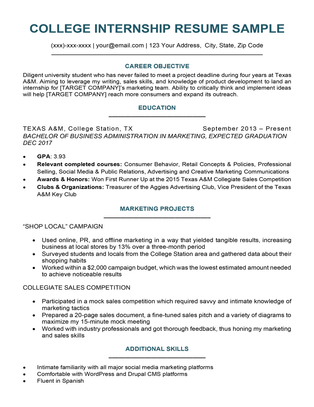 Free Resume Samples for College Students College Student Resume Sample & Writing Tips