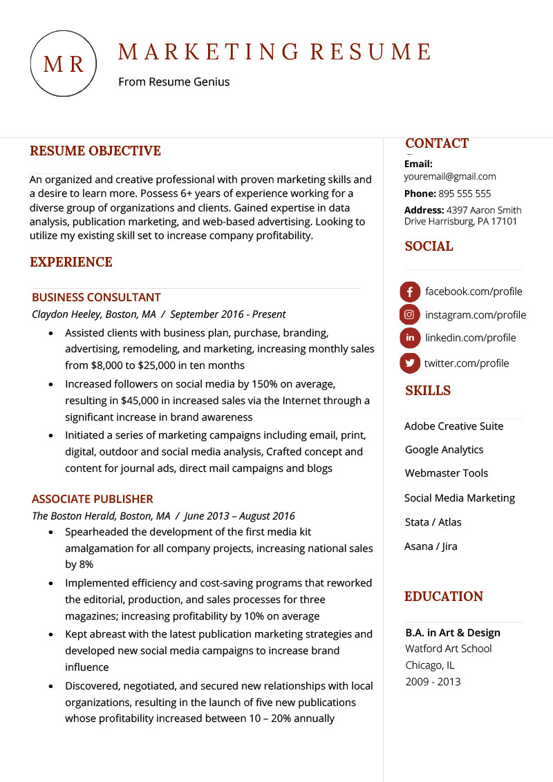 Free Resume Samples for Sales and Marketing Marketing Resume Sample & Writing Tips