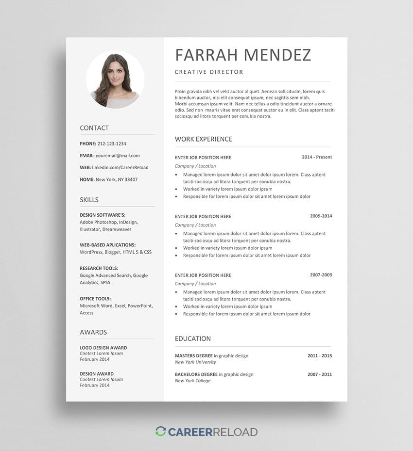 Free Resume Template Download with Photo Free Resume Template Download for Word – Resume with Photo