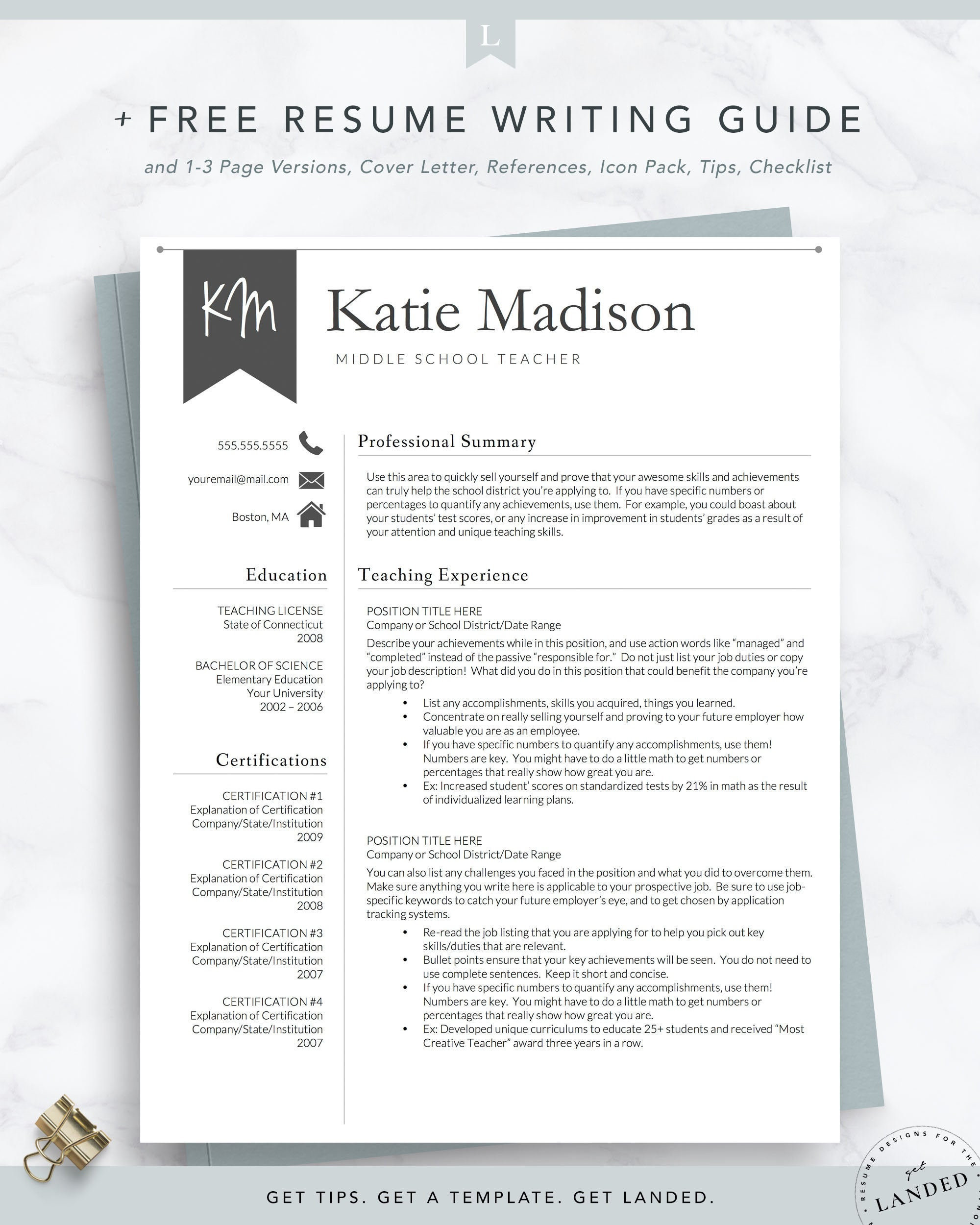 Free Resume Template for Elementary School Teacher Teacher Resume Template for Word & Pages, Teacher Cv Template, Elementary School Resume, Teaching Resume, Educator Resume, Education Resume