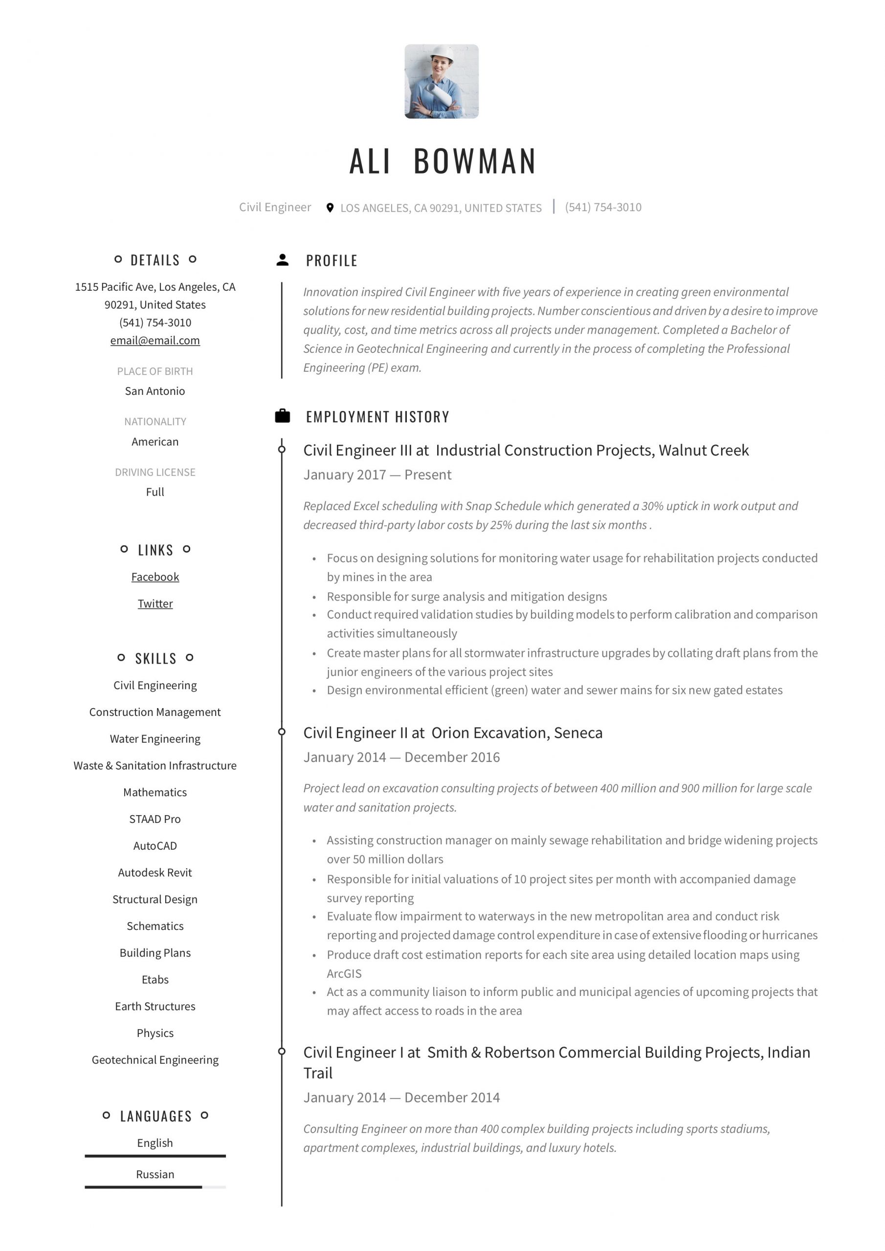 Free Resume Templates for Civil Engineers Civil Engineer Resume & Writing Guide  12 Resume Templates 2020