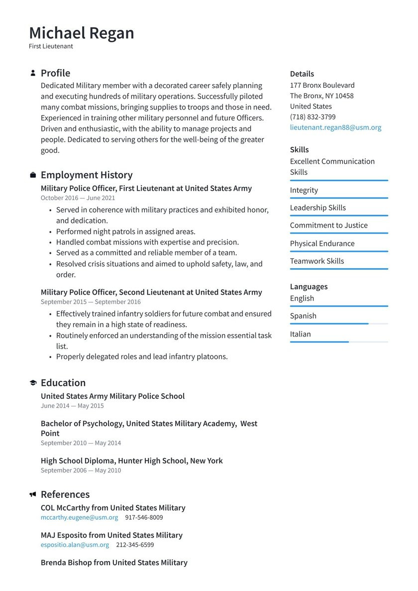 Free Resume Templates for Military to Civilian Military Resume Examples & Writing Tips 2021 (free Guide) Â· Resume.io