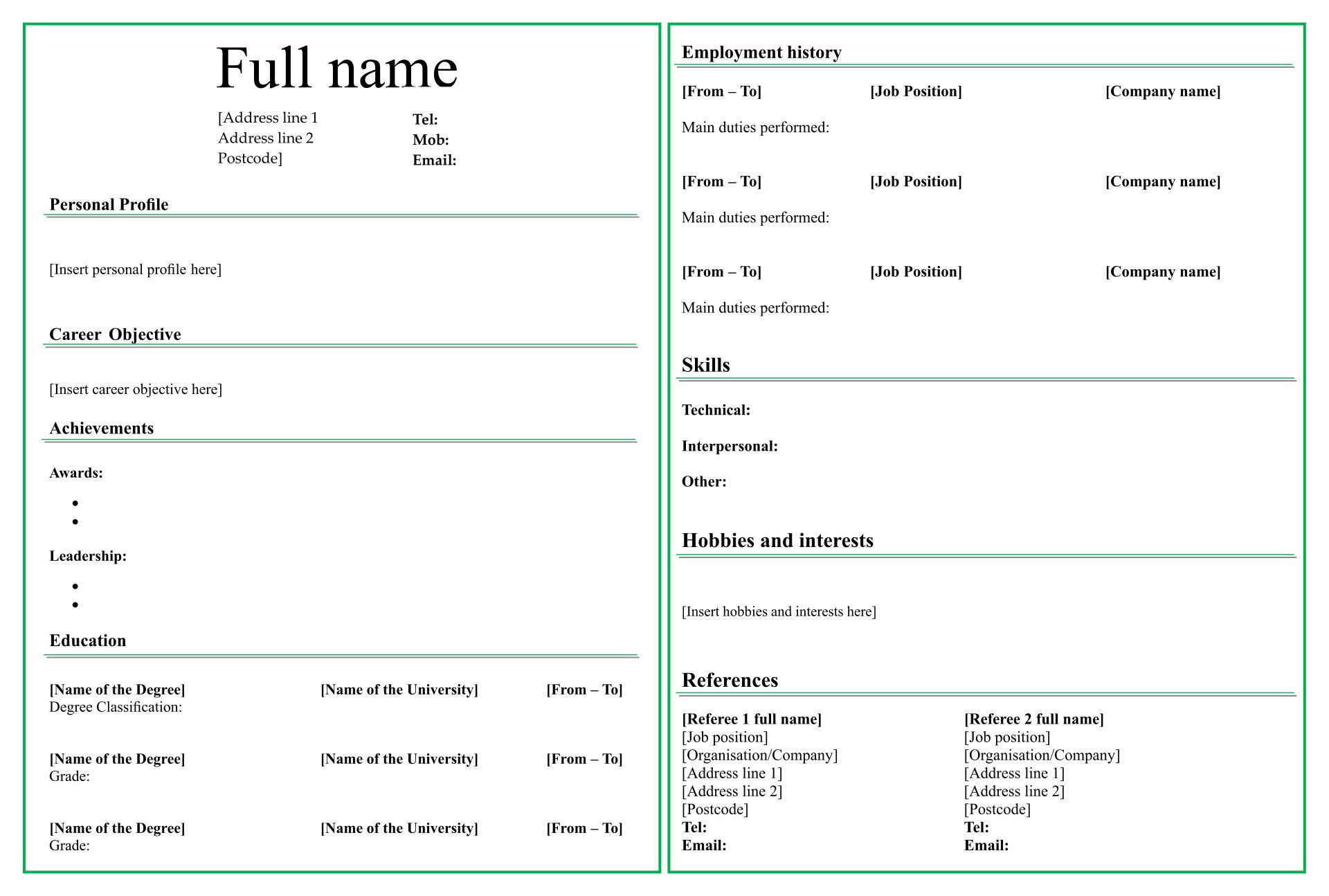 Free Resume Templates to Fill In and Print 10 Best Fill In Blank Printable Resume – Printablee.com