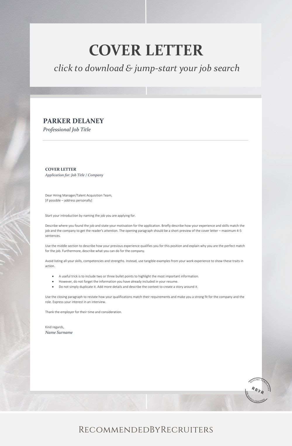 Free Simple Resume Cover Letter Template Professional Resume Template for Finance Instant Download Etsy …