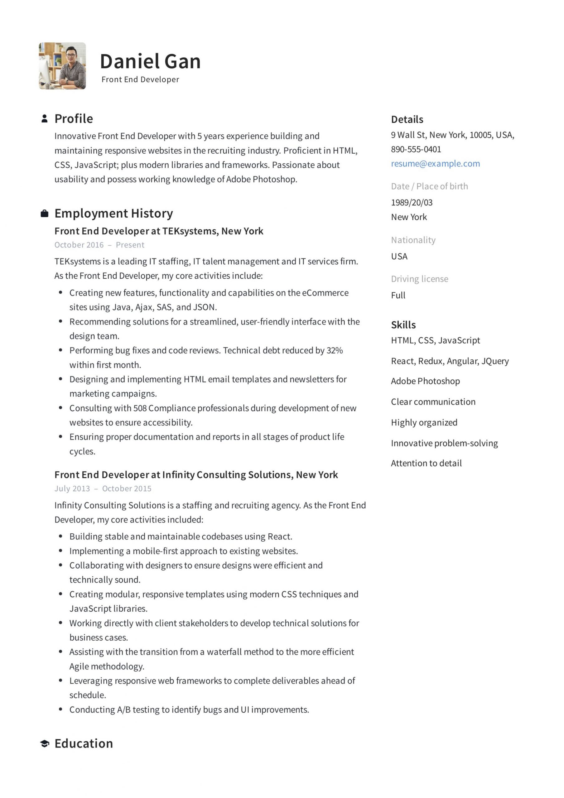 Front End Developer Resume Template Download 17 Front-end Developer Resume Examples & Guide Pdf