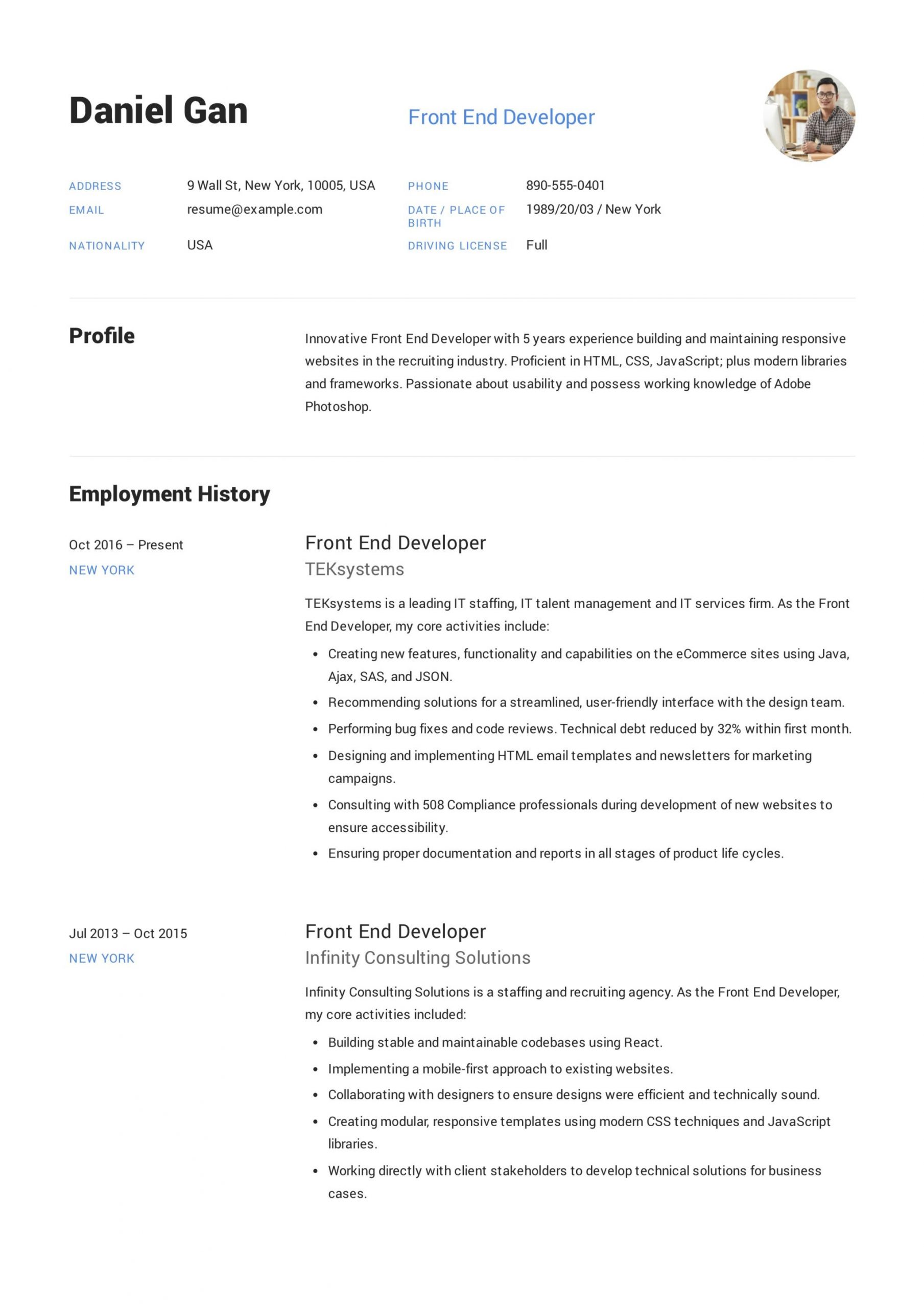 Front End Developer Resume Template Download 17 Front-end Developer Resume Examples & Guide Pdf