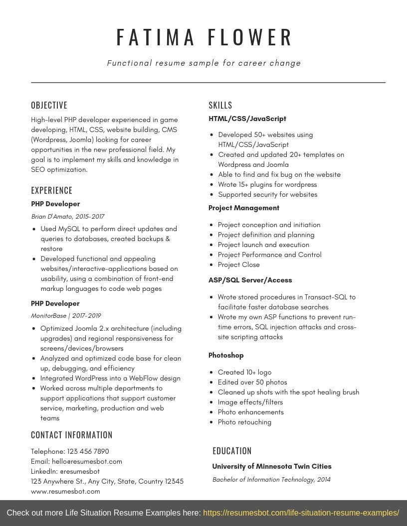 Functional Resume Template for Career Change Functional Resume Sample for Career Change (templates) Pdf   Word …