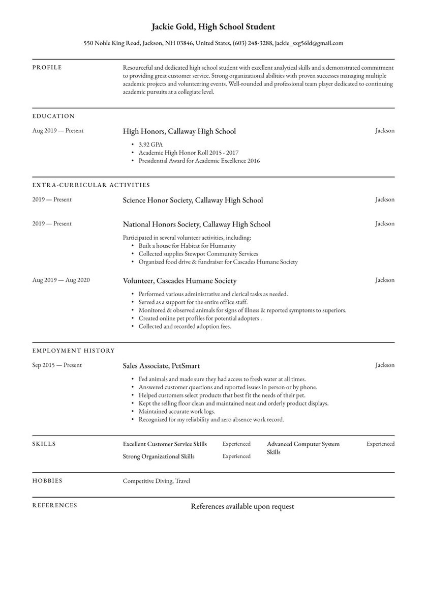 Functional Resume Template for High School Students High School Student Resume Examples & Writing Tips 2021 (free Guide)