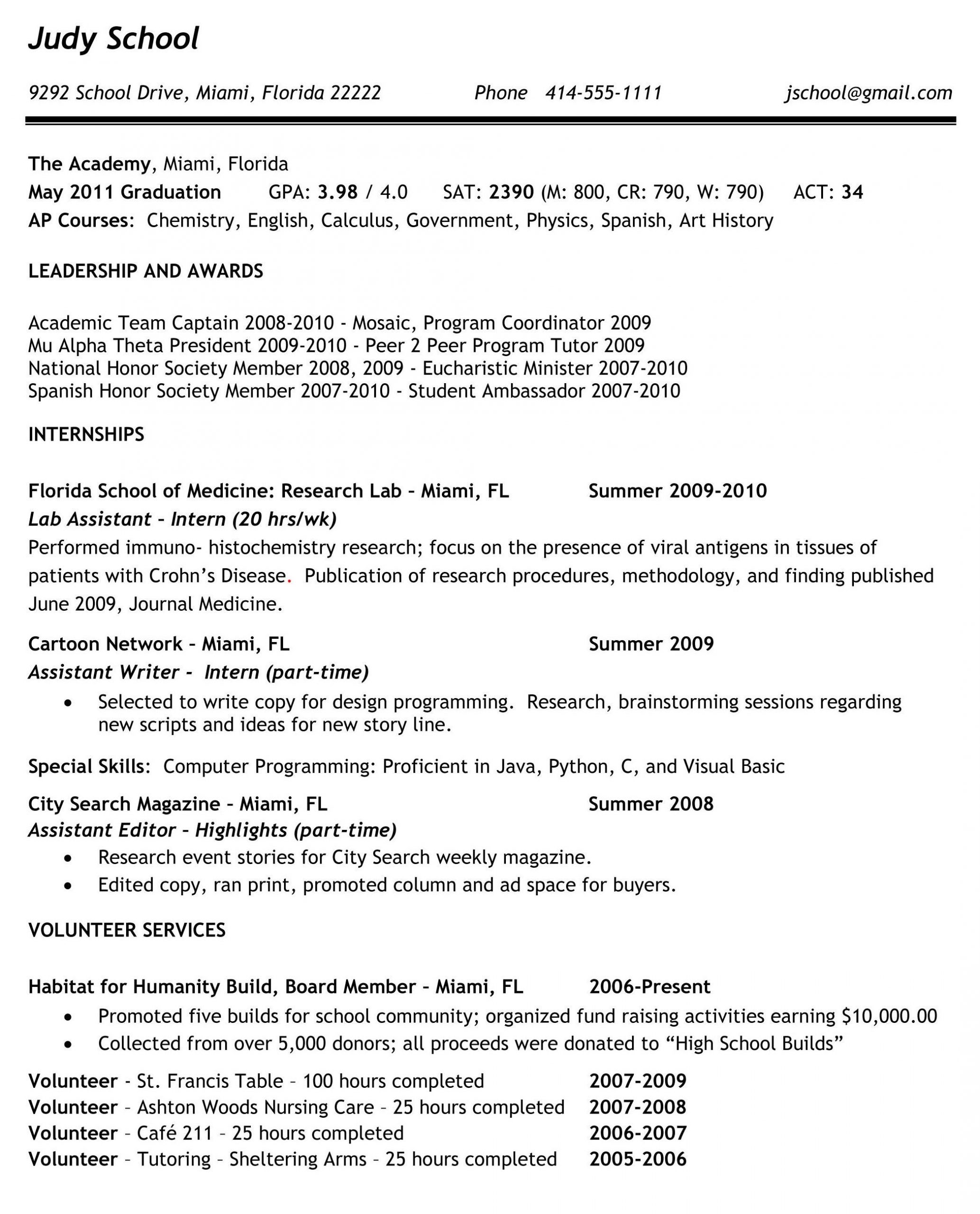 High School Student Resume for College Application Template High School Resume Examples for College Admission Sample Resumes …