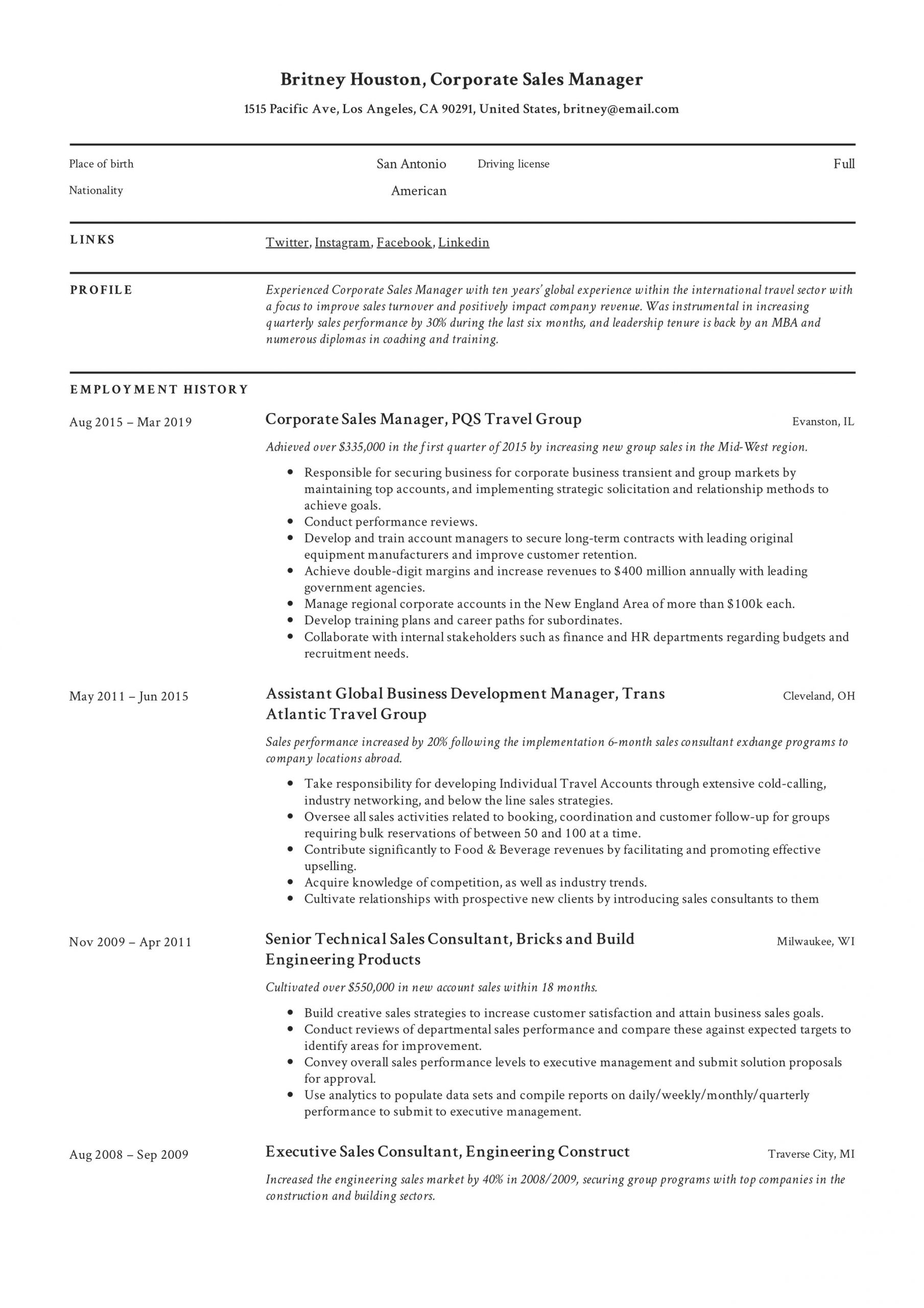 Hotel Senior Sales Manager Resume Sample Corporate Sales Manager Resume & Writing Guide 12 Examples In Pdf
