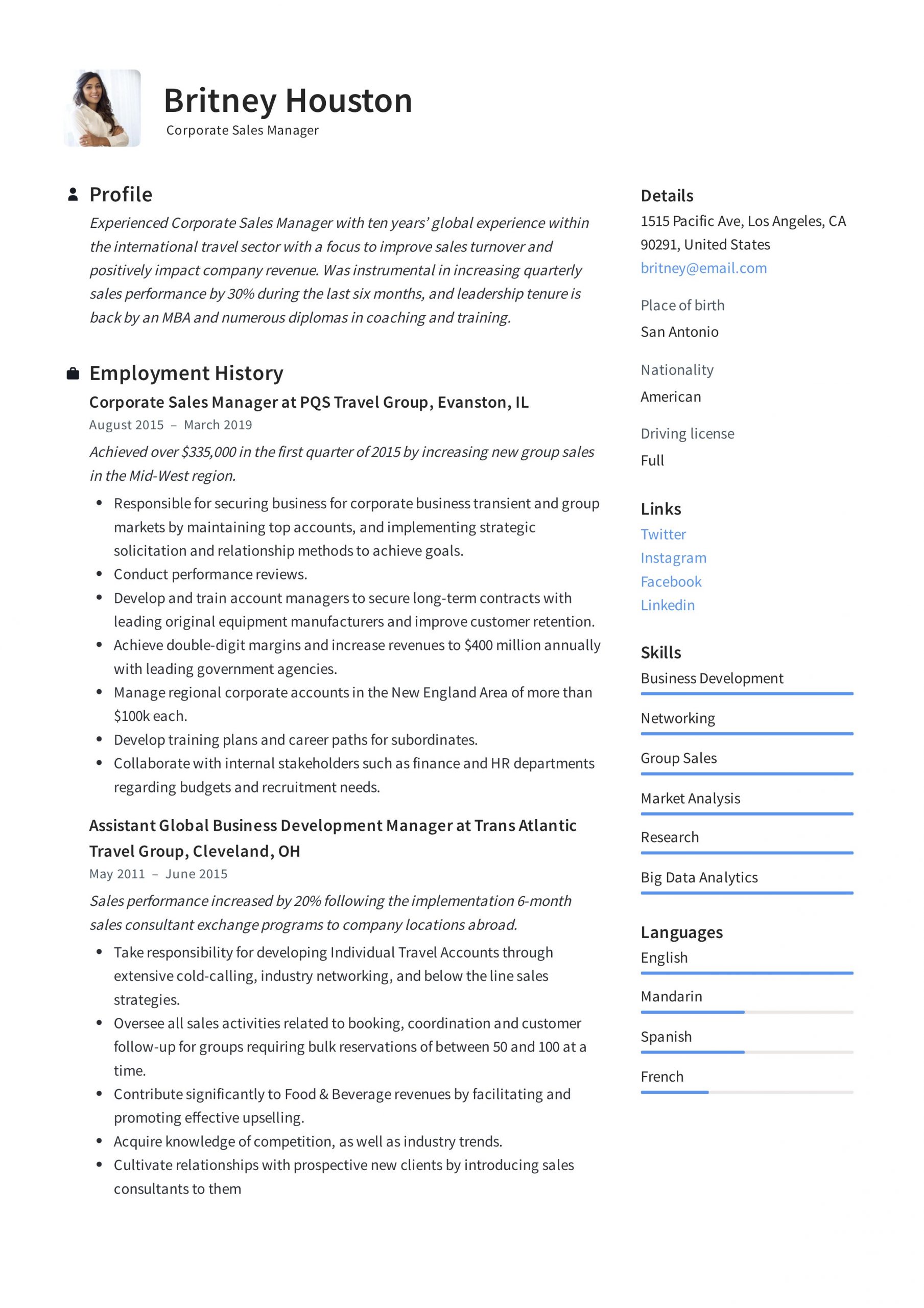 Hotel Senior Sales Manager Resume Sample Corporate Sales Manager Resume & Writing Guide 12 Examples In Pdf