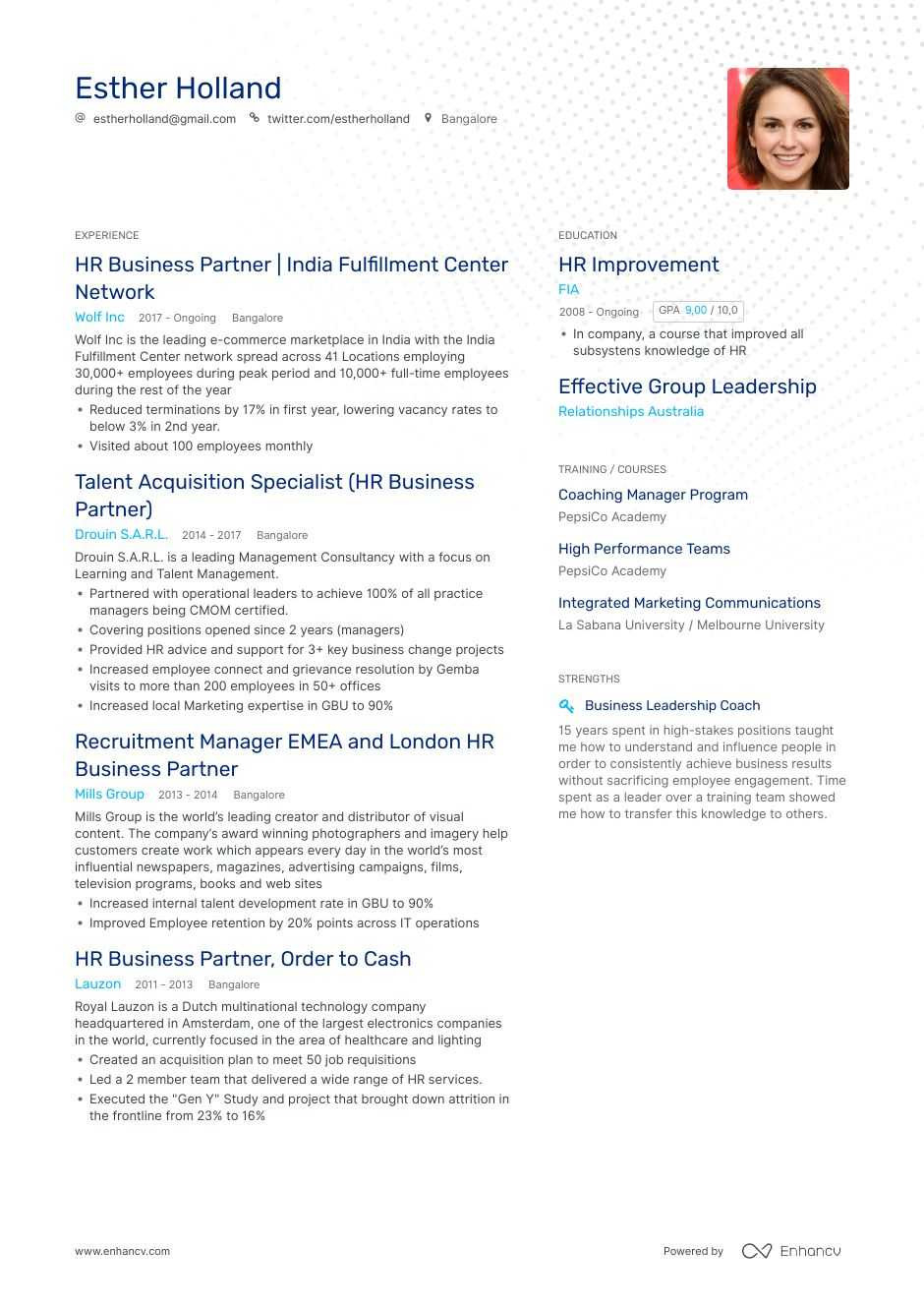 Hr Business Partner Resume Sample India Download: Hr Business Partner Resume Example for 2021 Enhancv.com