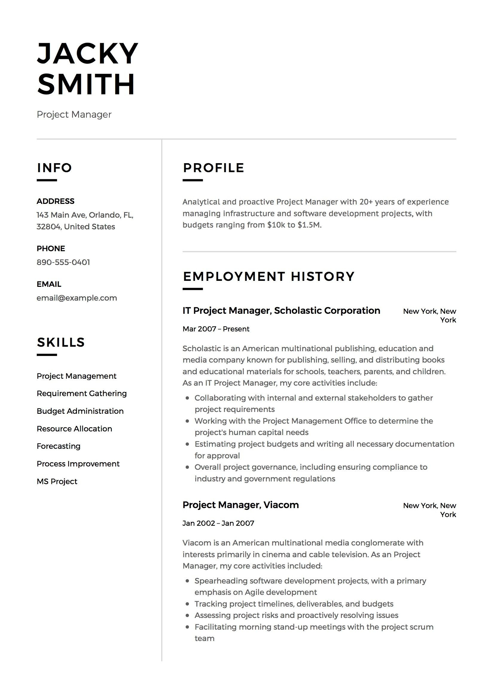 It Project Manager Resume Template Free Project Manager Resume Example Project Manager Resume, Resume …