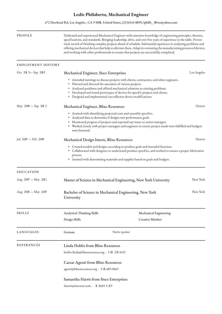 Mechanical Engineering Work Experience Resume Sample Mechanical Engineer Resume Example & Writing Tips 2021 Â· Resume.io