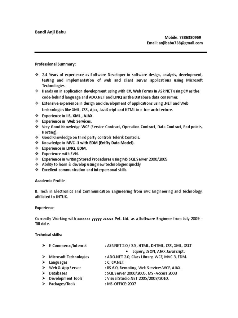 Microsoft Azure Sample Resumes for 0 2 Years Experience Sample Resume Perfect Resume Microsoft Net 2 Years Experience …