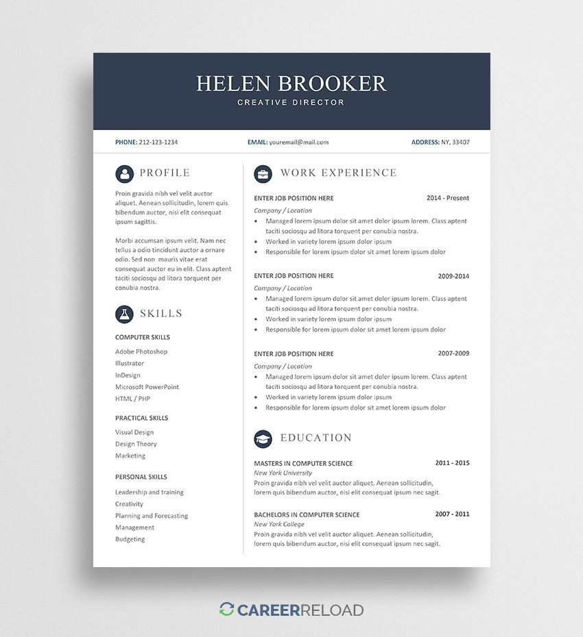 Modern Cv Resume Template Free Download Free Cv Template for Word Free Resume Template Word, Cv Template …