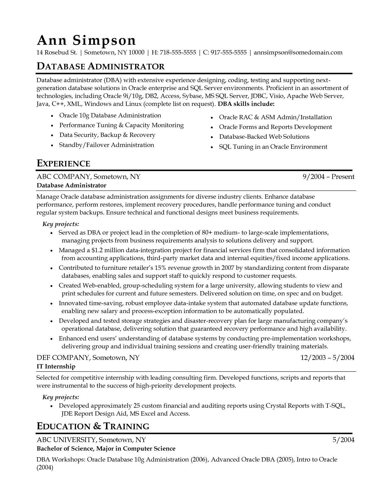Ms Sql Server Dba Sample Resume Database Administrator Resume Entry Level October 2021