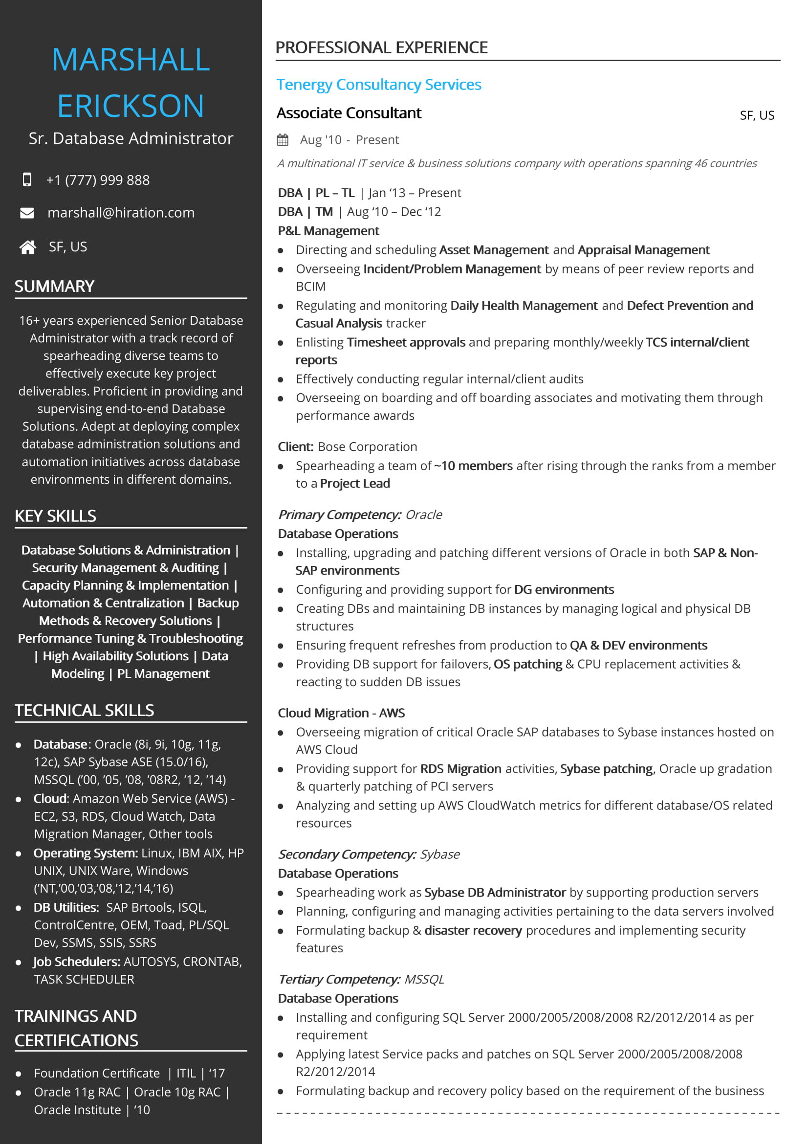 Ms Sql Server Dba Sample Resume Sql Server Database Administrator Resume October 2021