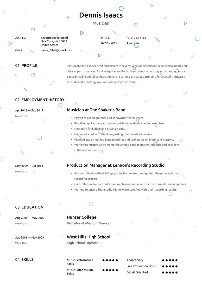 Music Resume Template for College Application Musician Resume Examples & Writing Tips 2021 (free Guide) Â· Resume.io