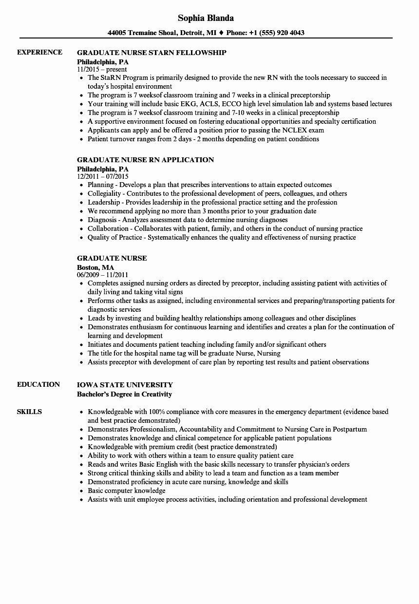 New Graduate Registered Nurse Resume Template New Graduate Nurse Resume Examples Fresh Graduate Nurse Resume …