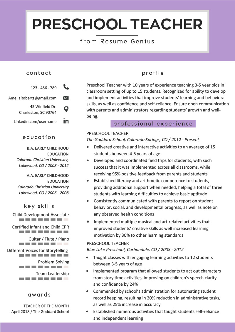 Professional Summary Resume Sample for Teachers Sample Resume for assistant Teacher In Preschools