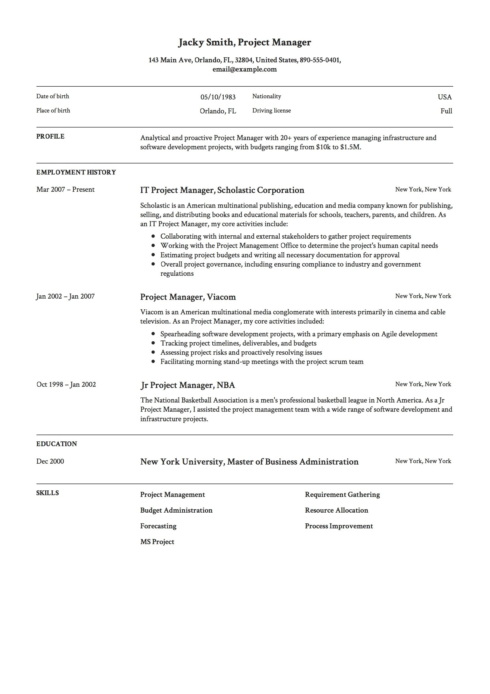 Project Manager Resume Sample Free Download 76 Free Resume Templates [2021] Pdf & Word Downloads