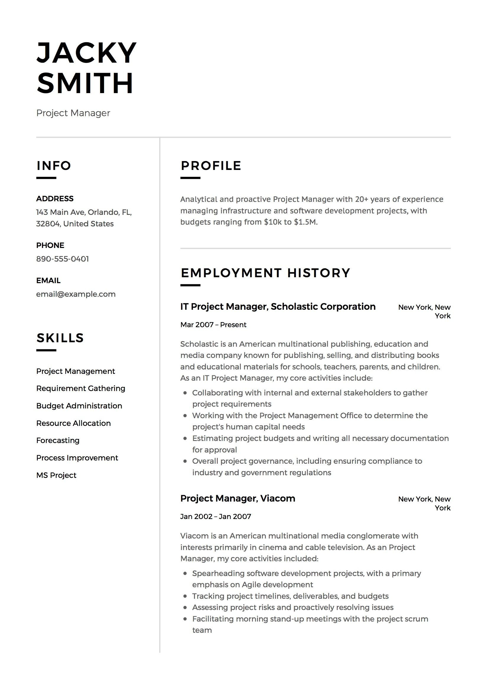 Project Manager Resume Sample Free Download Project Manager Resume Example Template Sample Cv Project Manager Resume Sample Free Download Project Manager Resume Example Template Sample Cv