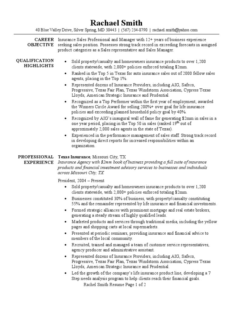 Property and Casualty Insurance Resume Samples Insurance Resume Sample