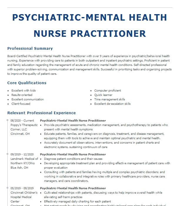 Psychiatric Nurse Practitioner Student Resume Sample Psychiatric Mental Health Nurse Practitioner Resume