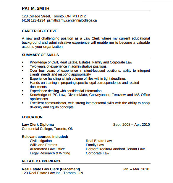 Real Estate Law Clerk Resume Sample Free 17 Sample Real Estate Resume Templates In Pdf