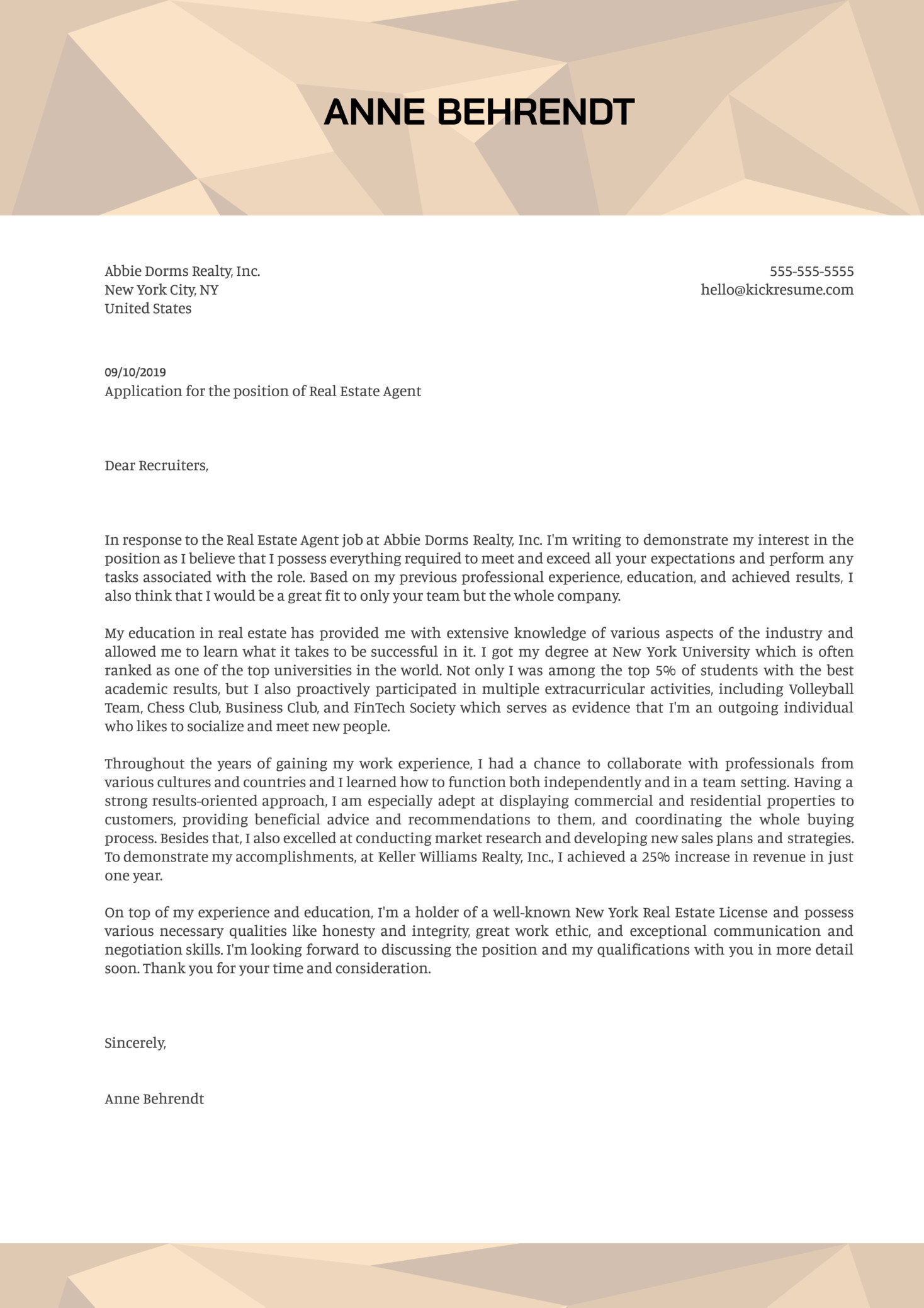 Real Estate Resume Cover Letter Samples Real Estate Agent Cover Letter Sample