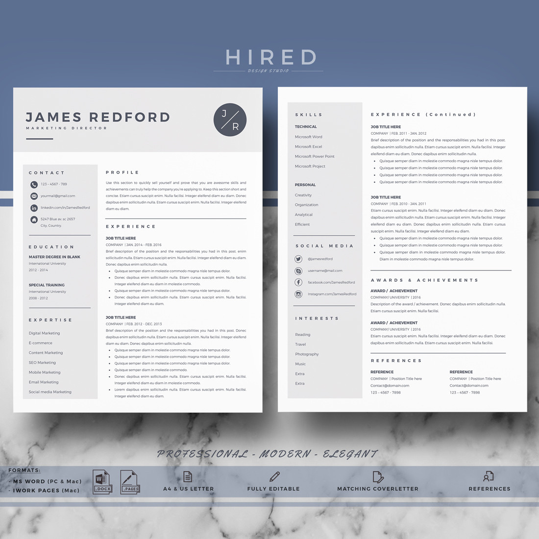 Resume and Cv Templates for Pages Professional Resume Template for Mac Pages and Word On Behance