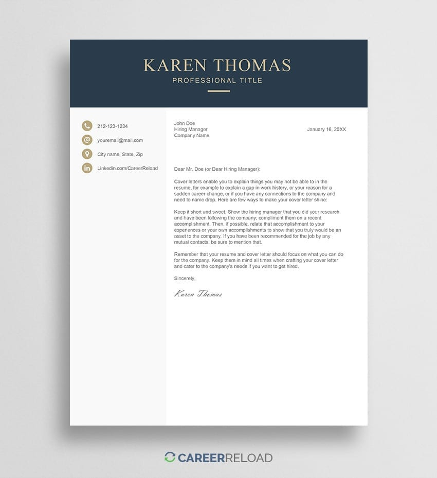 Resume Cover Letter Template Free Download Professional Cover Letter Template – Instant Download – Career Reload
