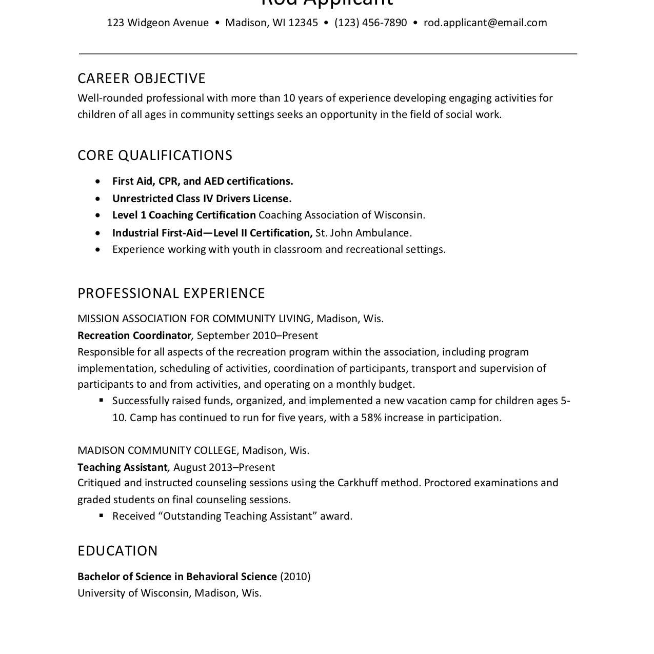 Resume Sample for Child Care Provider Resume Example for Childcare / social Services Worker