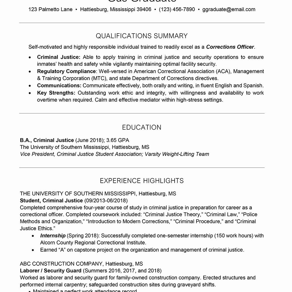 Resume Sample for Criminal Justice Graduates College Graduate Resume Template Beautiful College Resume Template …