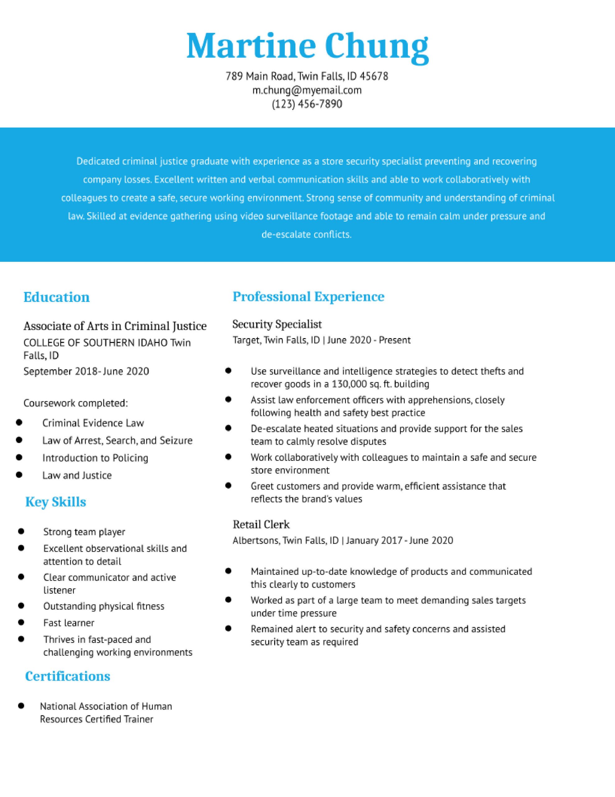 Resume Sample for Criminal Justice Graduates Law Enforcement Resume Examples – Resumebuilder.com