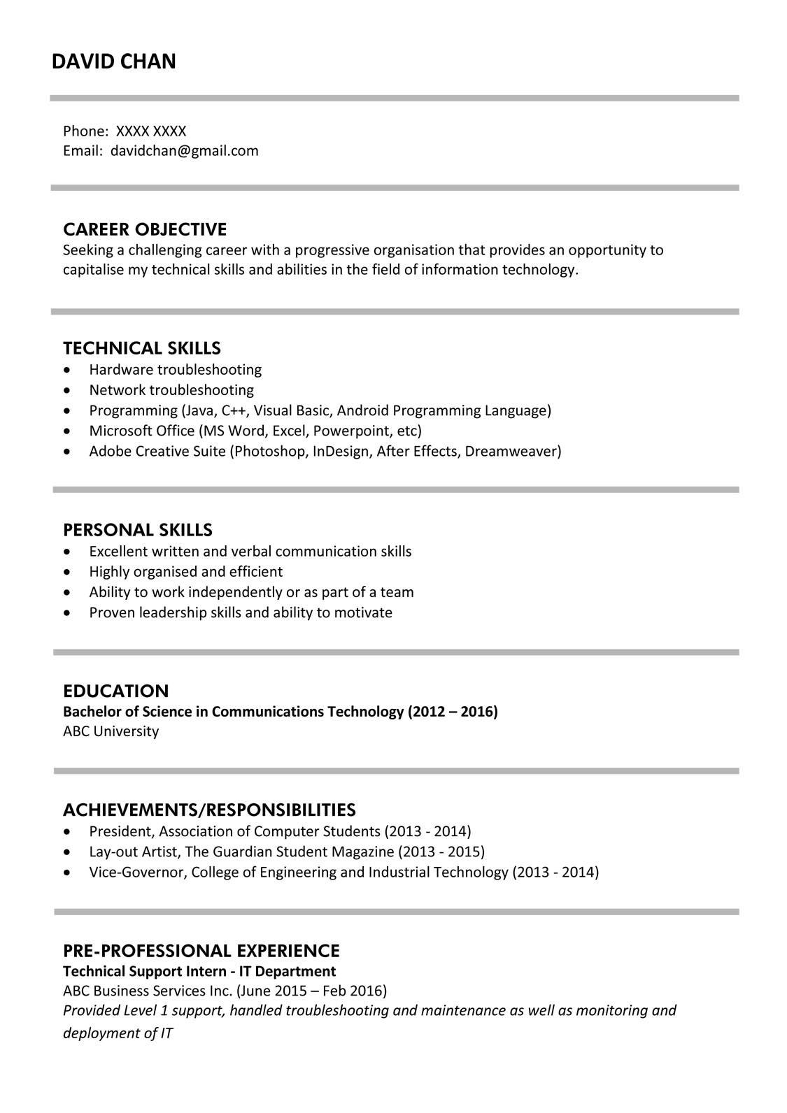Resume Sample for Fresh Graduate Information Technology Resume Templates Fresh Graduate