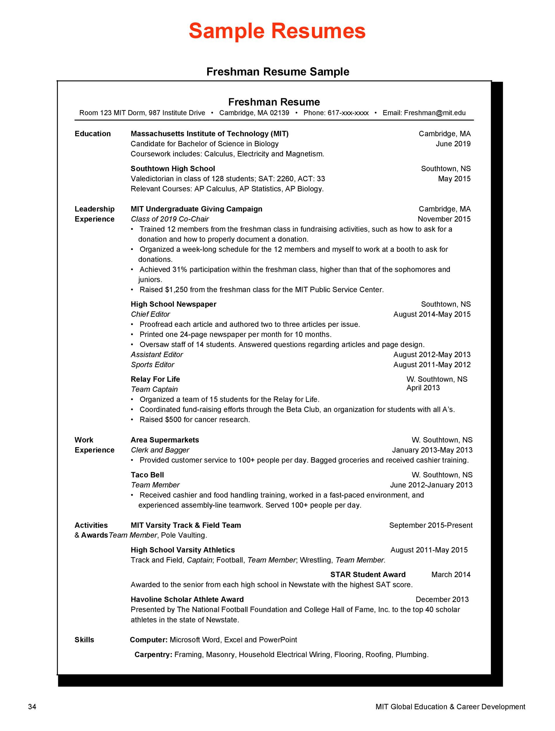 Resume Template for 18 Year Old 50 College Student Resume Templates (& format) á Templatelab