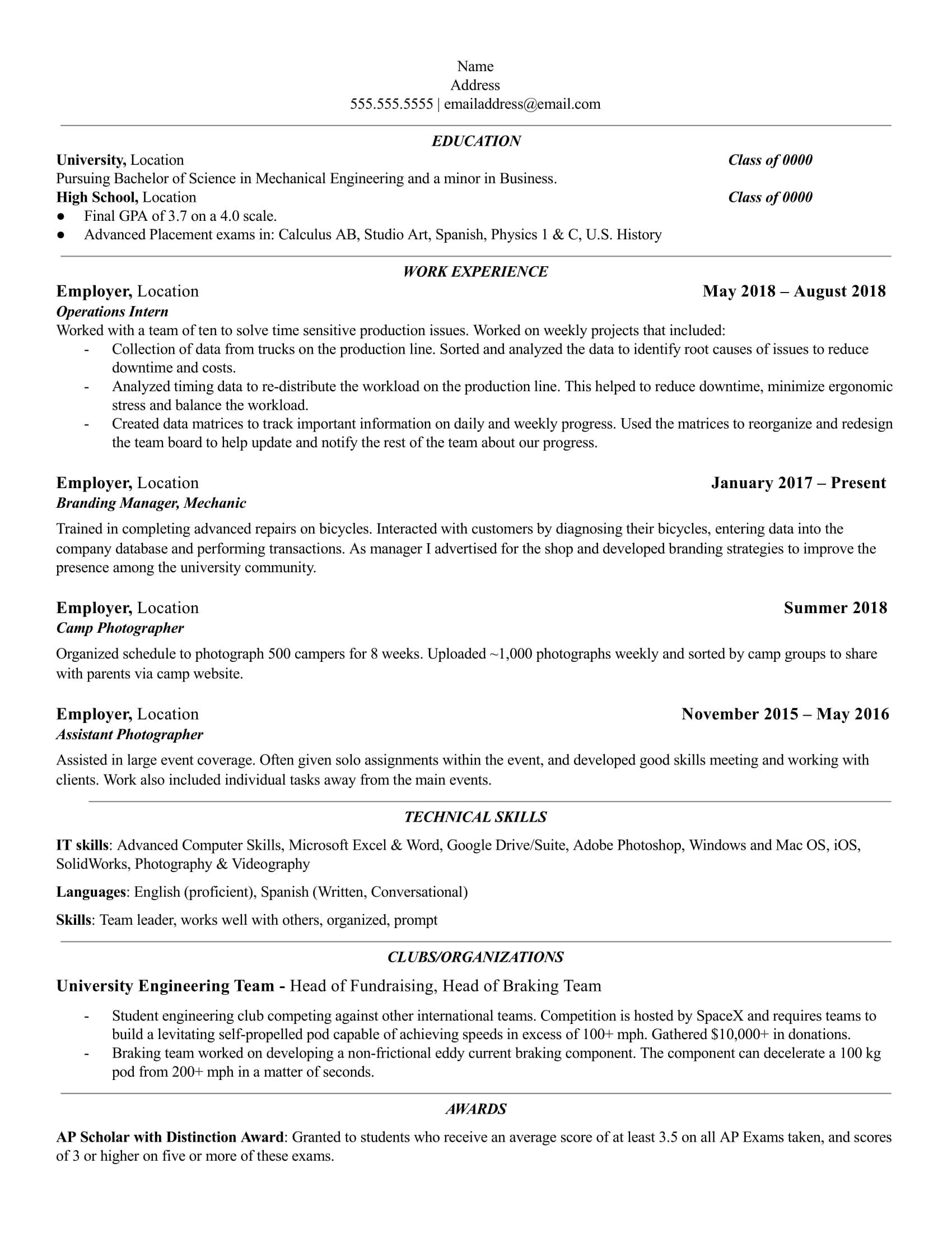Resume Template for College Student Applying for Internship University Student – Internship Resume : R/resumes