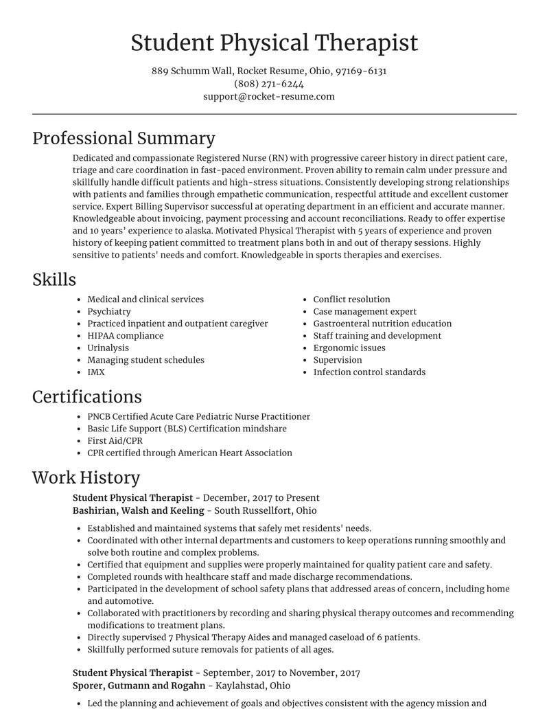 Resume Template for Physical therapist assistant Student Physical therapist Resume Editor & Suggestion Rocket Resume